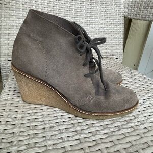 J. Crew Suede Leather Lace up Italian Wedge Bootie Boot size 7